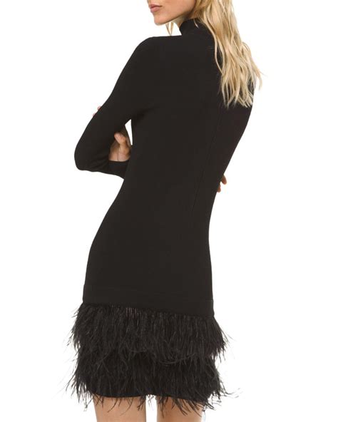 michael michael kors textured feather-trimmed mini dress|Feather Trim Stretch Crepe Shift Dress .